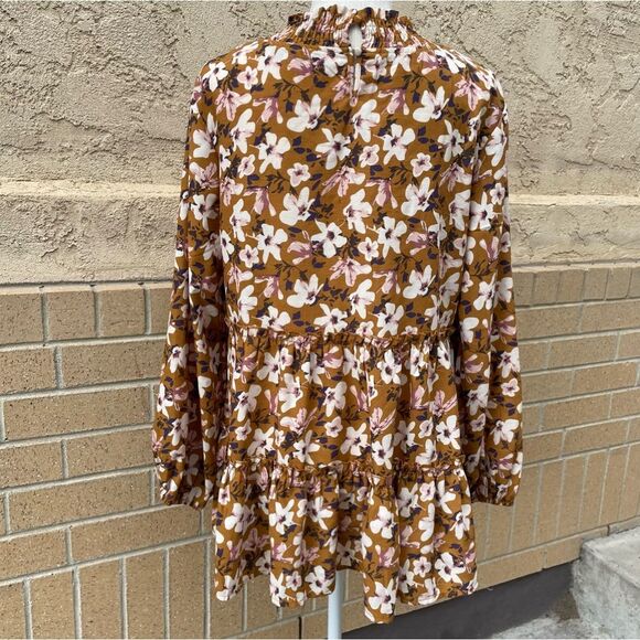 Hayden Los Angeles Puff Sleeve Tie Neck Tiered Tunic Women's Tops Blouse(Size L) - Picture 6 of 11